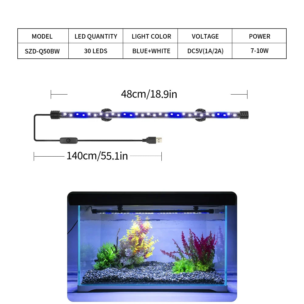 Waterproof USB Aquarium Light LED Plant Grow Lamp