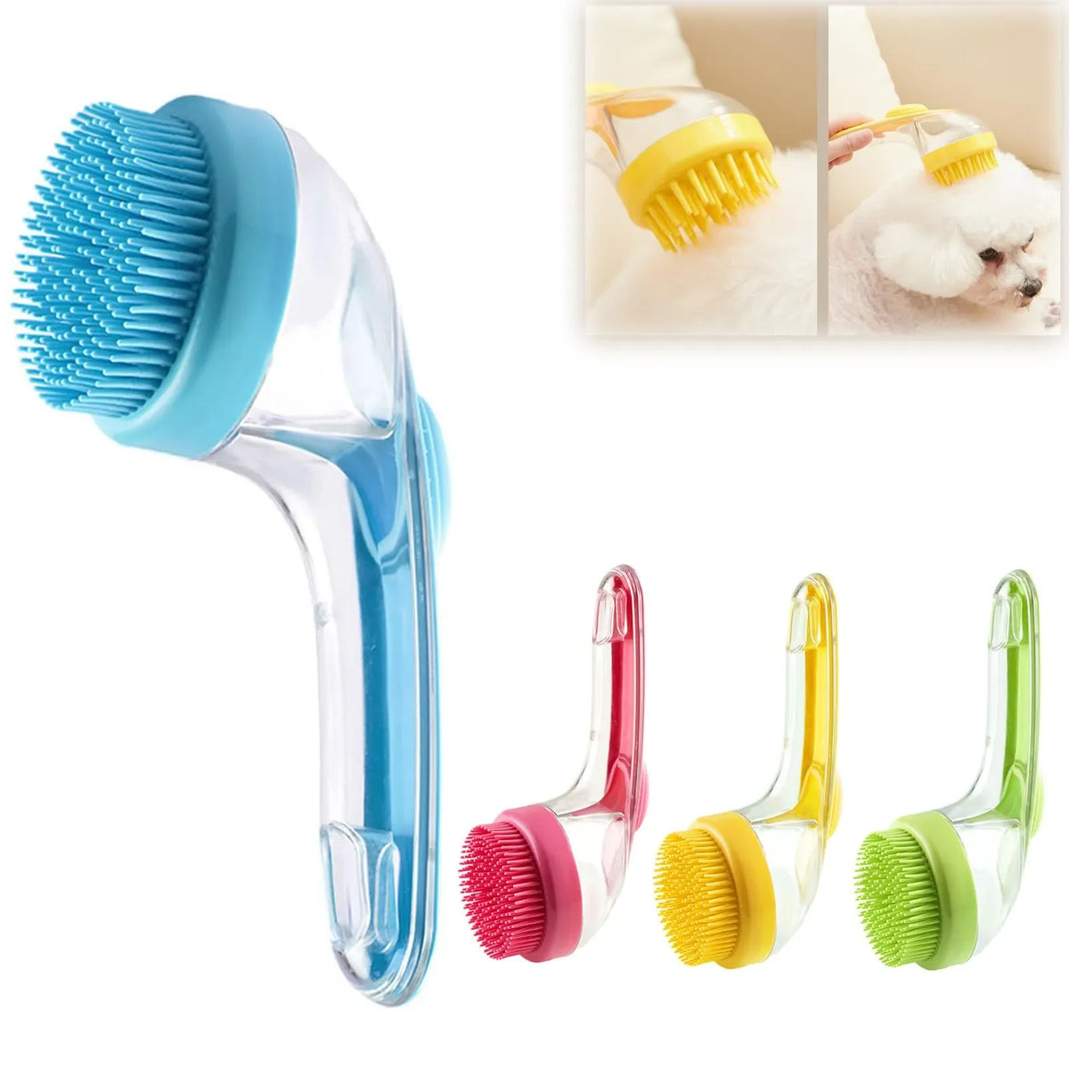 1pc Pet Bath Brush Soft Silicone Long Handle - ProPawPet.com