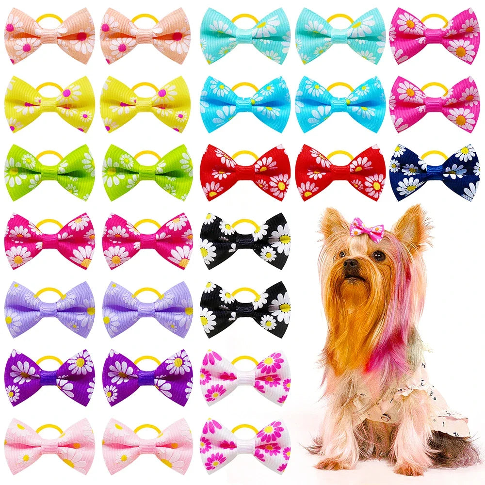 40pcs Flower Print Small Dog Hair Bows Cat - ProPawPet.com