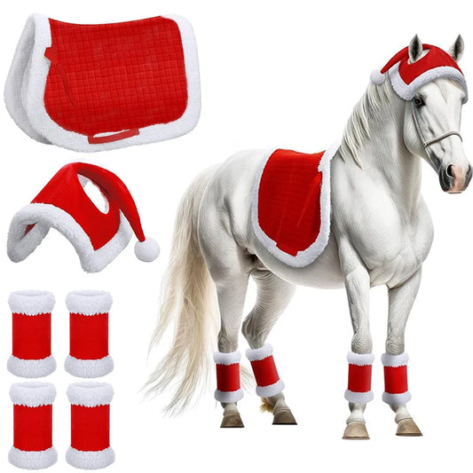 6Pcs Christmas Santa Leg Wraps Horse Hat - ProPawPet.com