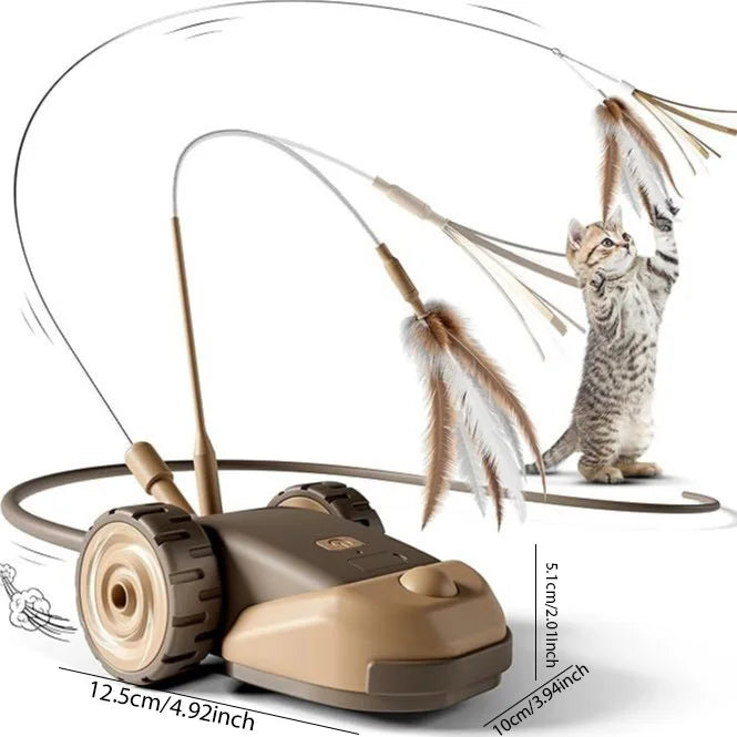 Dual-speed Interactive Cat Plaything Car, Auto Moving Feather Wand
