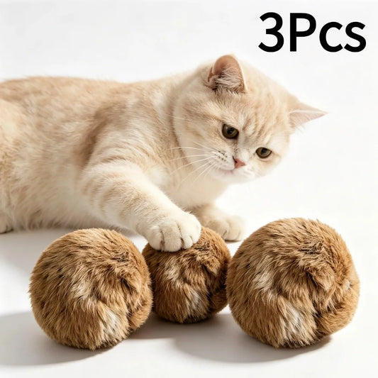 3pcs Rabbit Fur Cat Toy Ball Pet Interactive - ProPawPet.com