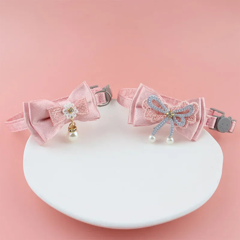 Cat Collar Pink Lace Bow Hanging Bead Cat - ProPawPet.com