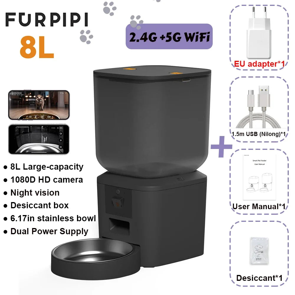 Furpipi 8l Smart Automatic Cat Feeders with 1080p Hd Camera 5g – Cat Supplies