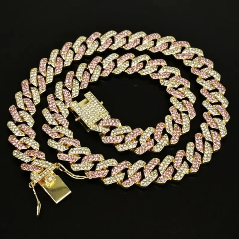 14mm Pink Blue Lab Diamond Dog Cuban Chain - ProPawPet.com