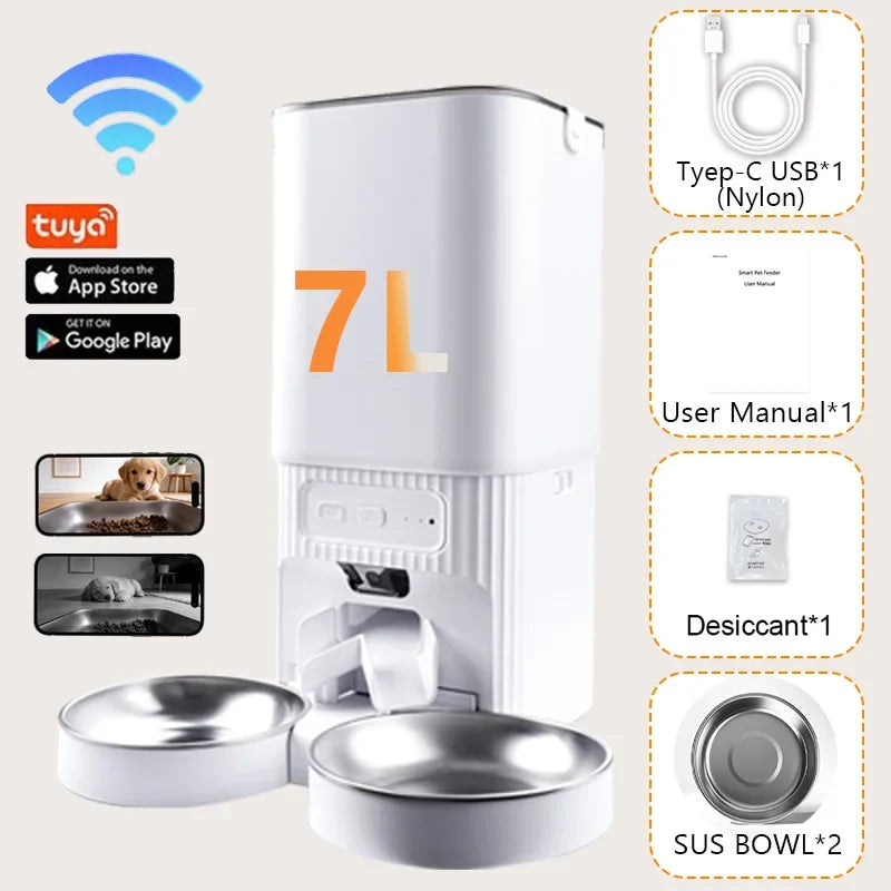 7l Smart Automatic Pet Food Feeder with Hd Camera Double Bowls – Cat Supplies
