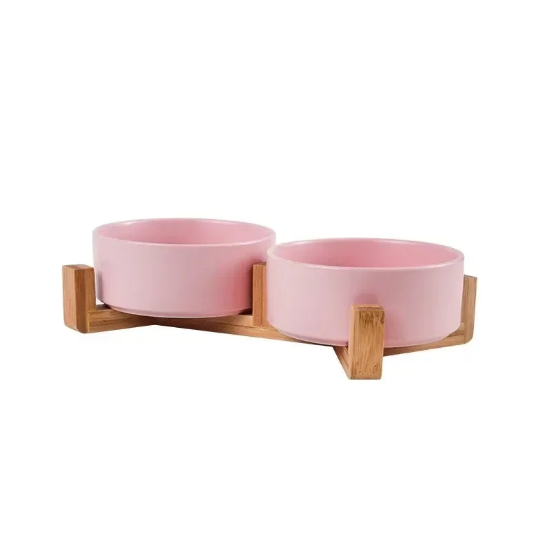Ceramic Pet Bowl Dish With Wood Stand No - ProPawPet.com