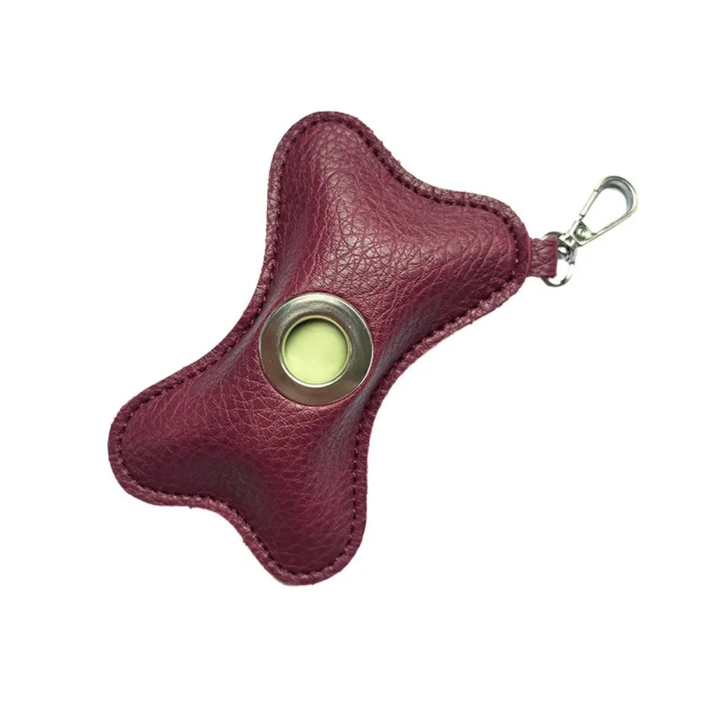 Creative Dog Poop Bag Dispenser Bone Shaped PU Leather Pet, Waterproof