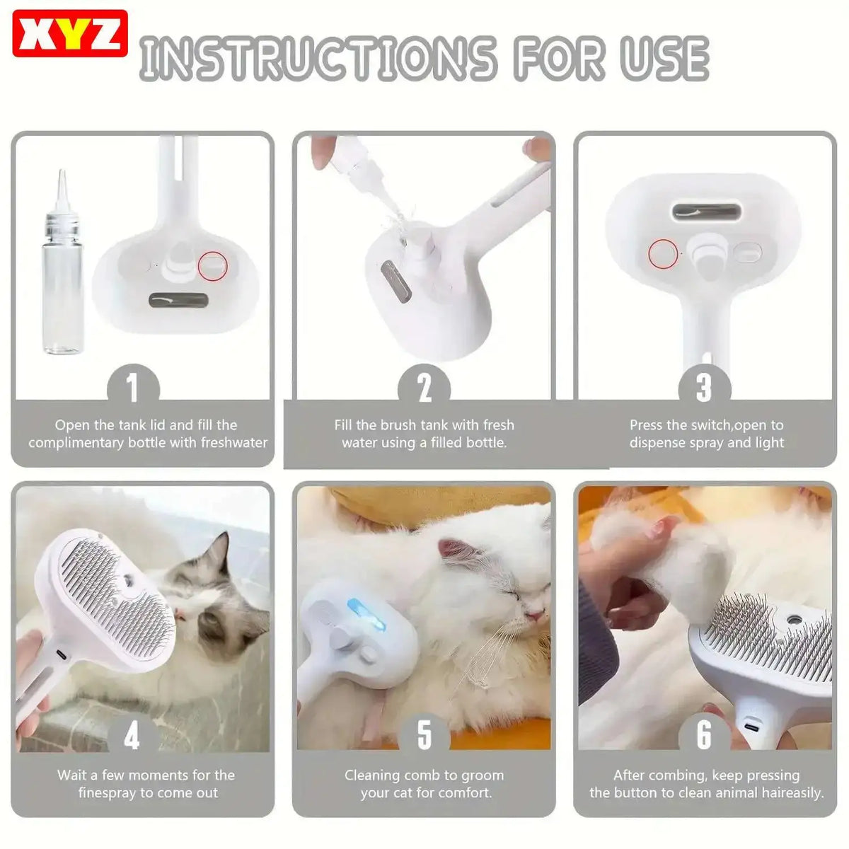 Steamy Dog Brush Electric Spray Cat Hair - ProPawPet.com