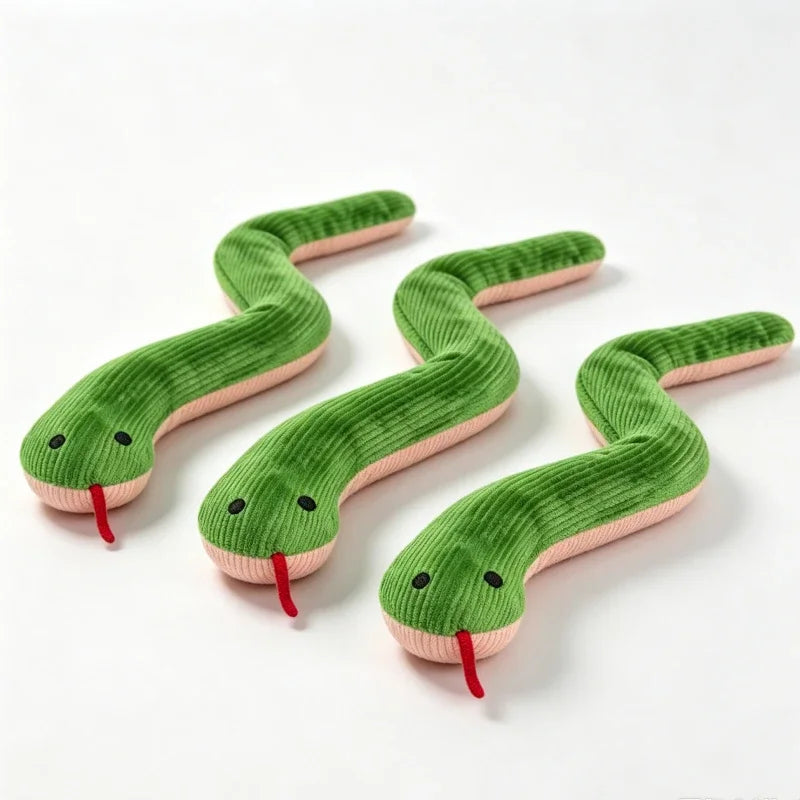 Plush Snake Built‑in Crinkle Paper Squeaky Interactive Chew – 3 Colors