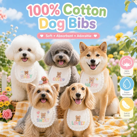 100% Cotton Pet Bib Lace Edge Bear Print Dog - ProPawPet.com