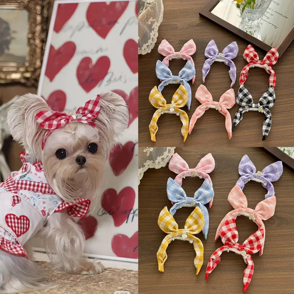 Gingham Plaid Bow Pet Hair Clip with Star - ProPawPet.com