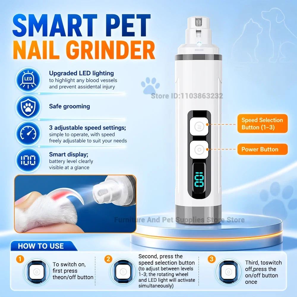 Electric Pet Nail Grinder with 3 Speed Settings LED Light – photo 2