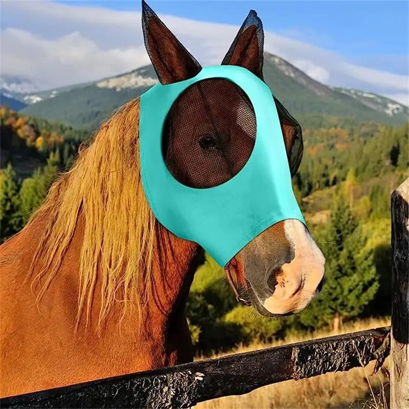 Anti-fly Mesh Equine Mask Stretch Horse Fly Covered Ears Long – 6 Colors