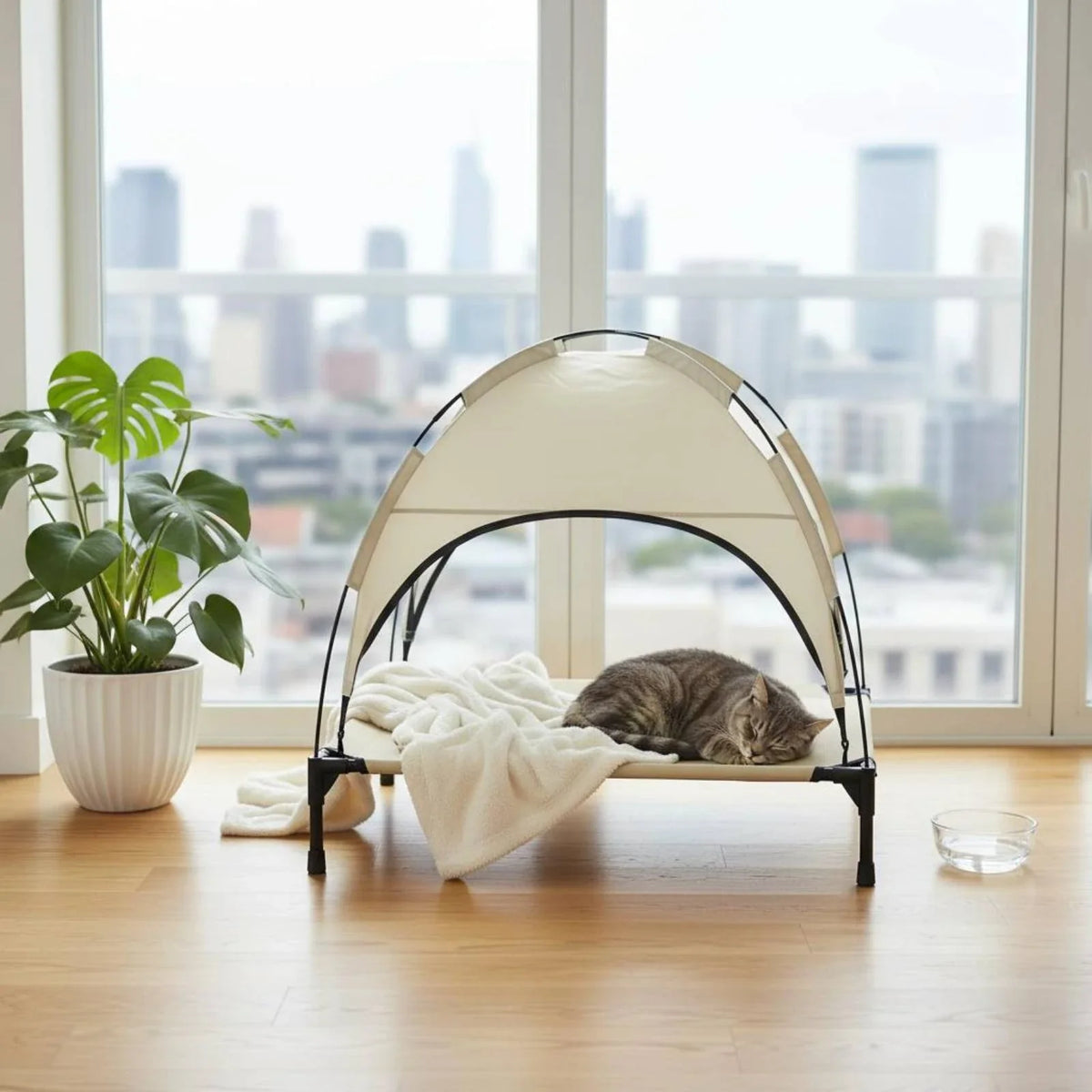 Foldable Elevated Dog Cot Bed with Removable Oxford Canopy, Breathable