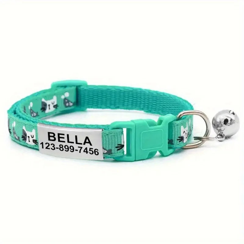Personalized Cat Collar with Bell Buckle Customized Nametag – 6 Colors