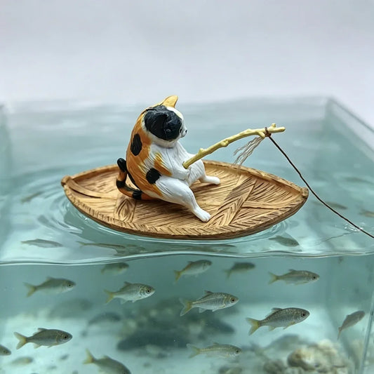 Creative Cat Fishing Boat Aquarium Ornament - ProPawPet.com