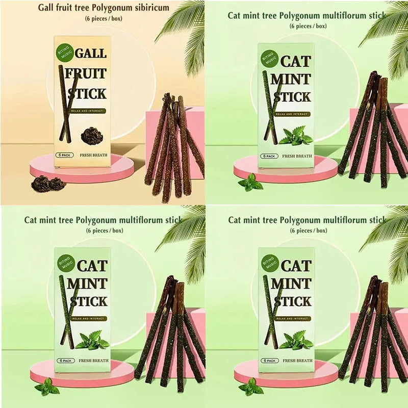 6- Natural Matatabi Cat Stick Mint Caught Bite Excited Rods – 11 Colors