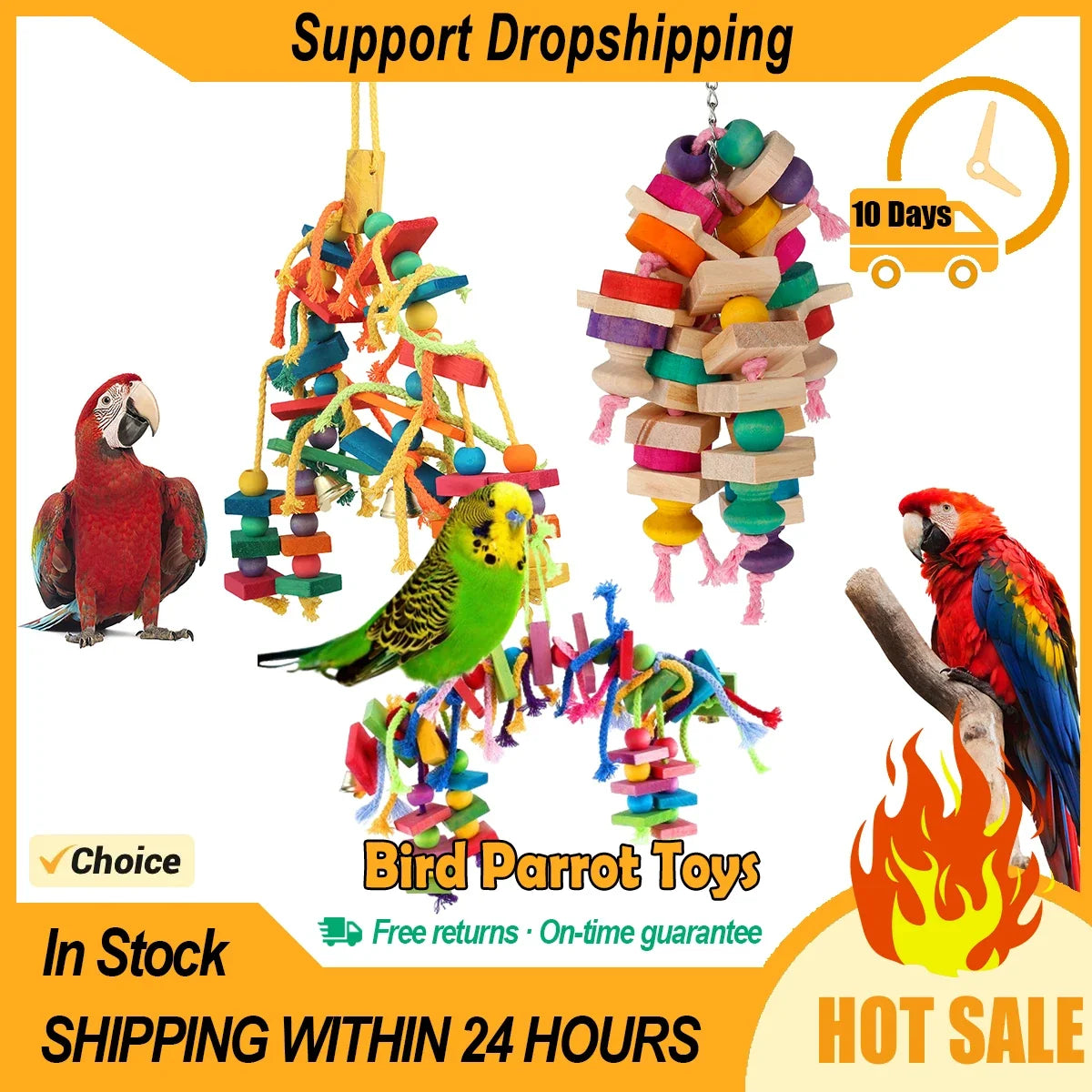 Wood Parrot Bird Toys Hanging Rope Pet - ProPawPet.com