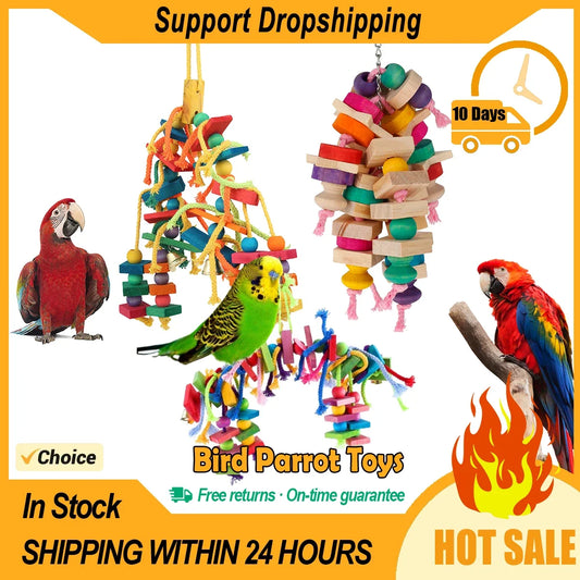 Wood Parrot Bird Toys Hanging Rope Pet - ProPawPet.com