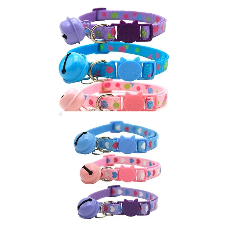 Adjustable Cartoon Color Cat Buckle Lollipop Bell Collar – Cat Supplies