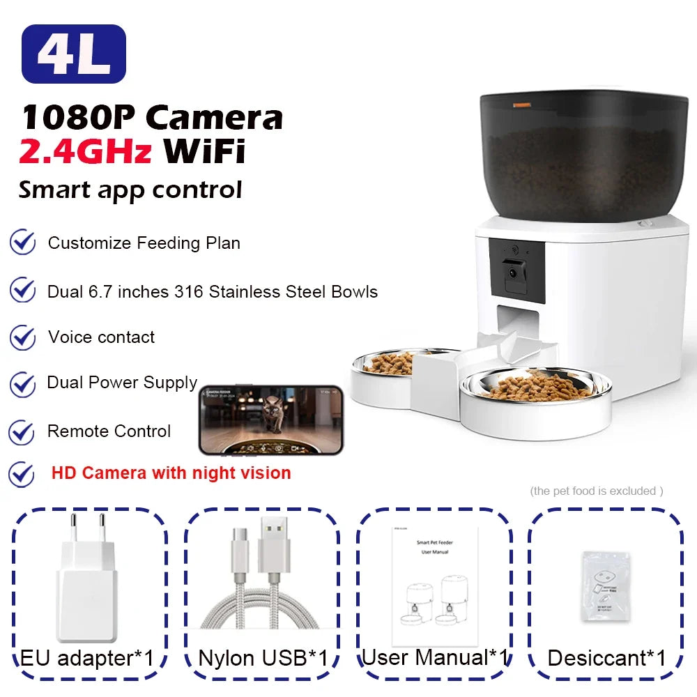 Automatic Cat Feeder with 1080p Camera Video Food Dispenser – 6 Colors
