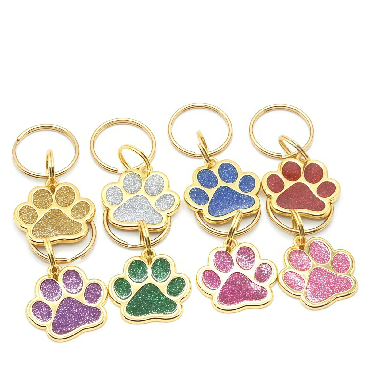 Personalized Glitter Gold Paw Print Pet ID - ProPawPet.com