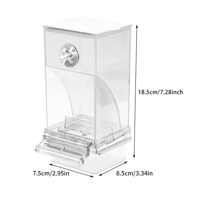 Automatic Parrot Bird Feeder Spill Proof Splash Clear Acrylic – 2 Colors