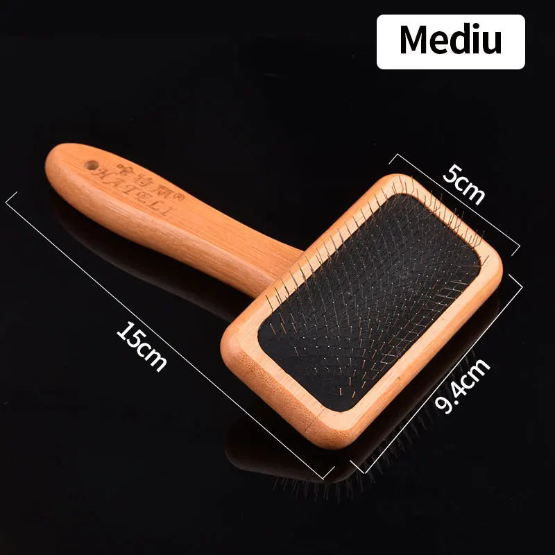 Pet Comb Natural Bamboo Handle Stainless Steel Hair Grooming Brush – 6 Colors