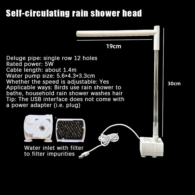 USB Electric Bird Bath Fountain Circulating Water Shower Tub – 4 Colors