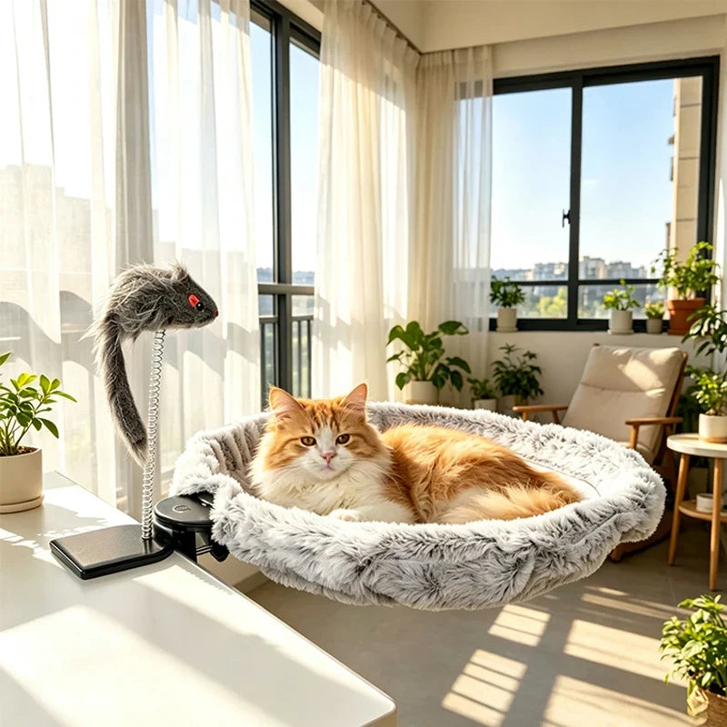 Cozy Cat Companion Desk Hammock‑soft Plush Hanging Bed – Cat Supplies