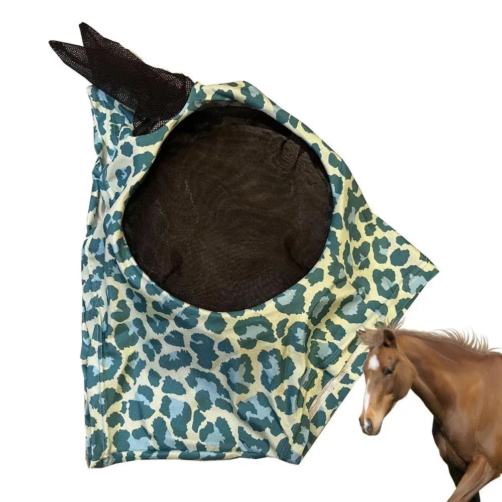 Breathable Horse Fly Face Cover Leopard Print Pattern Equestrian Supplies