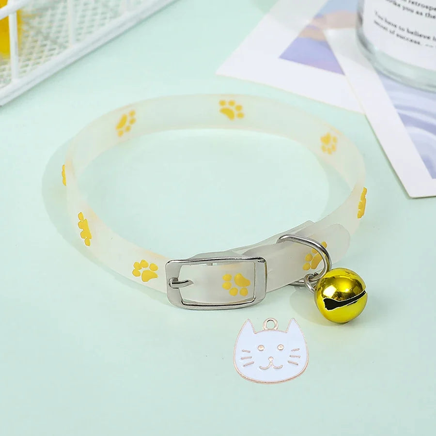 Cat Collar Glow in the Dark Footprint Cute Charms Adjustable – Cat Collars
