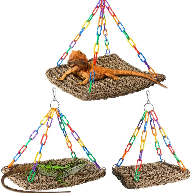 Woven Seagrass Lizard Hammock Reptile Basking Lounger Hanging