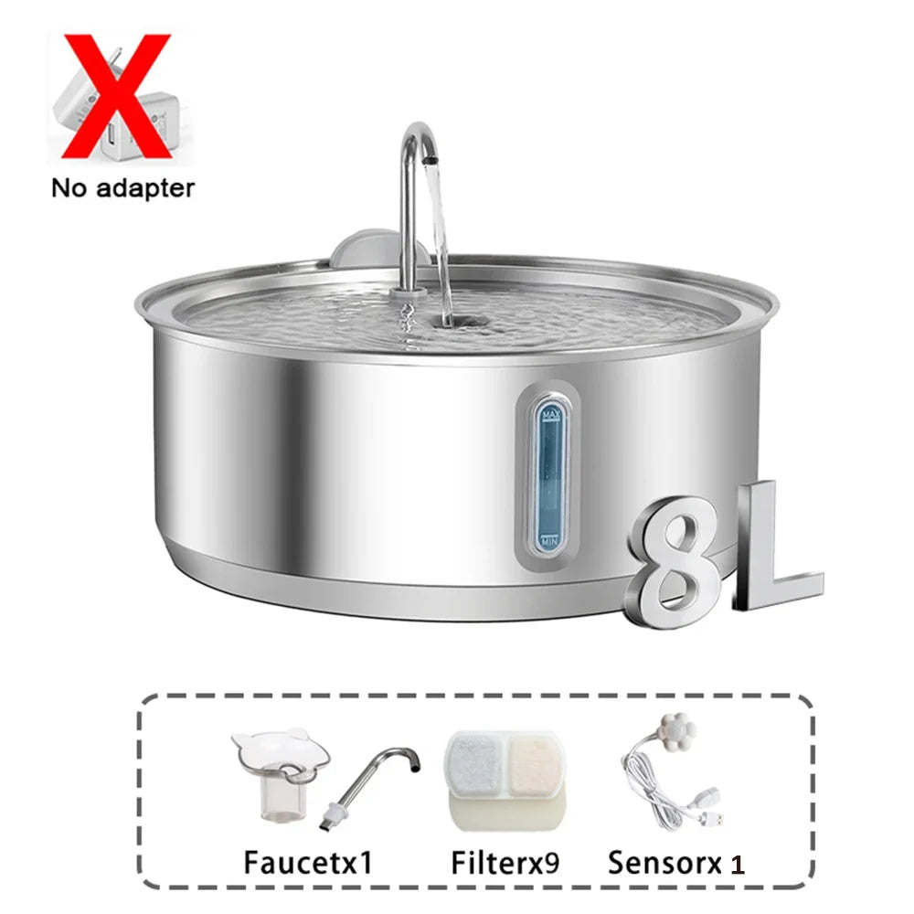8l Large Capacity Stainless Steel Cat Water Fountain – Cat Supplies