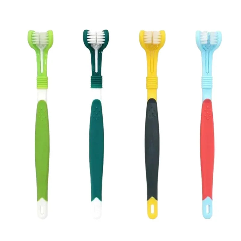 Three Sided Pet Toothbrush Multi Angle Dental Care Kit, Portable