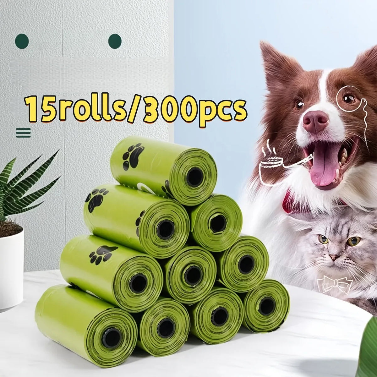 Durable 15 Rolls 300 Pet Waste Bags
