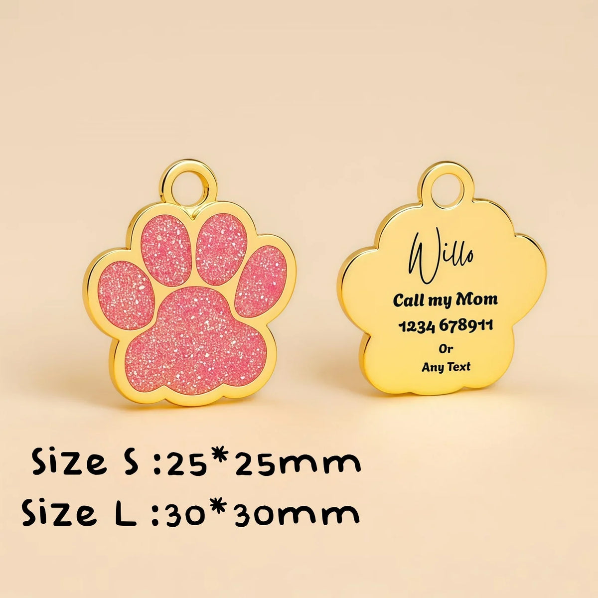 Personalized Glitter Gold Paw Print Pet ID - ProPawPet.com