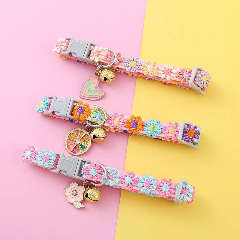 Pet Collar With Bell Colorful Flower Dog - ProPawPet.com