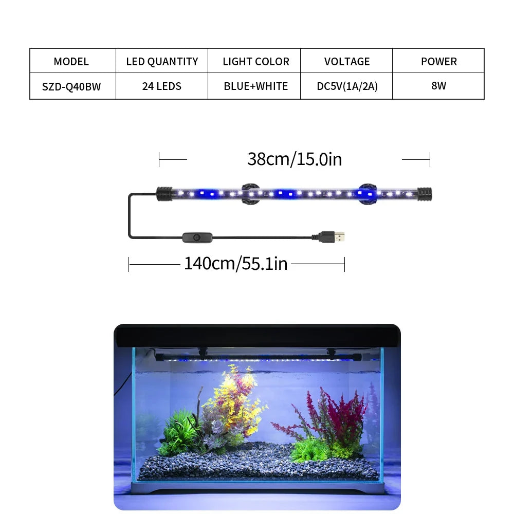 Waterproof USB Aquarium Light LED Plant Grow Lamp