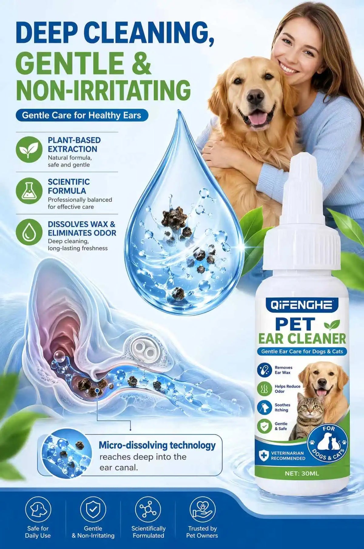 30ml Pet Ear Cleaner Drops for Dogs & Cats, - ProPawPet.com