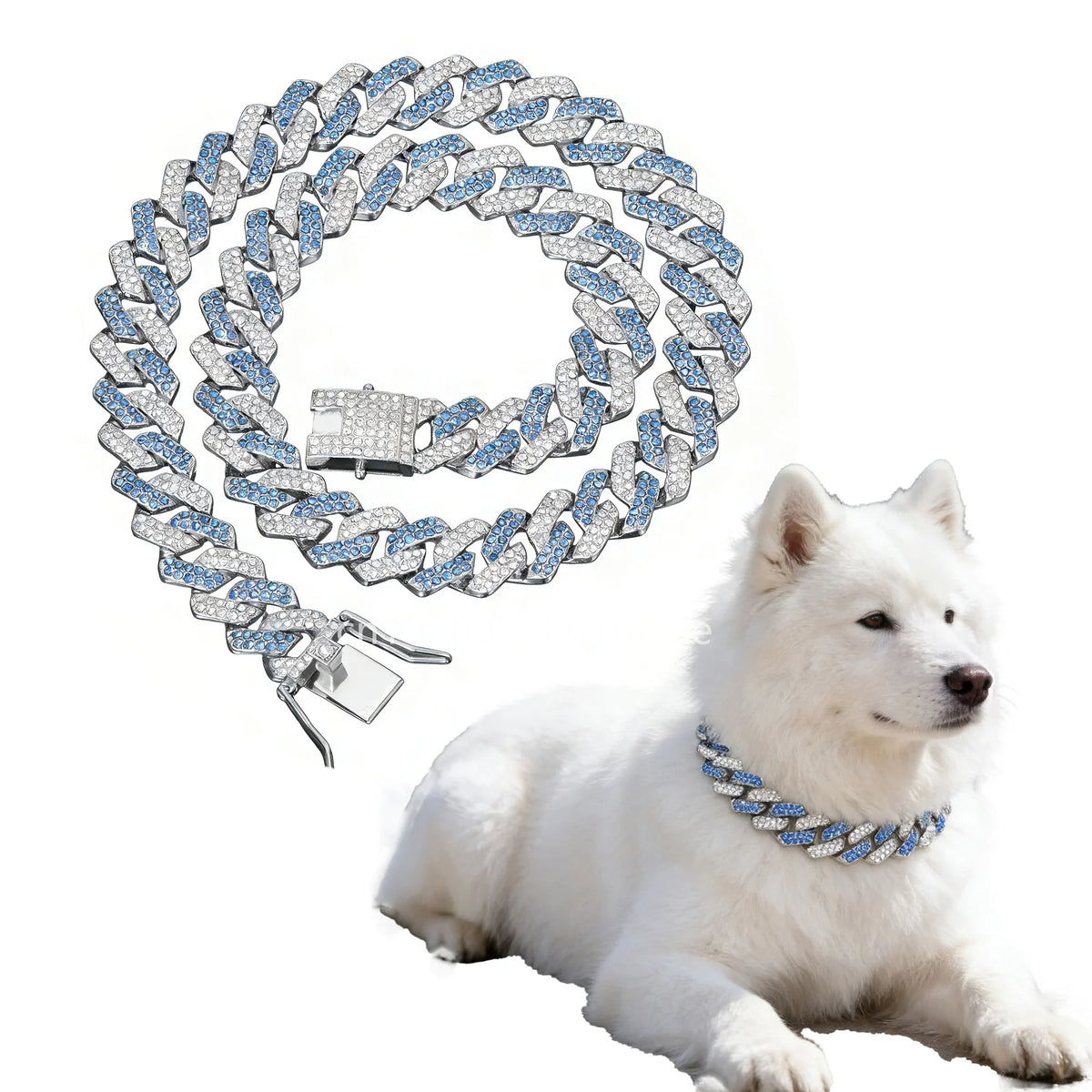 14mm Pink Blue Lab Diamond Dog Cuban Chain - ProPawPet.com