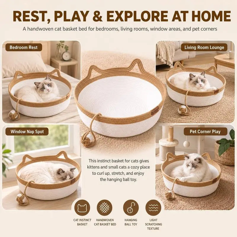 35/40/46cm Handwoven Cotton Rope Cat Basket - ProPawPet.com