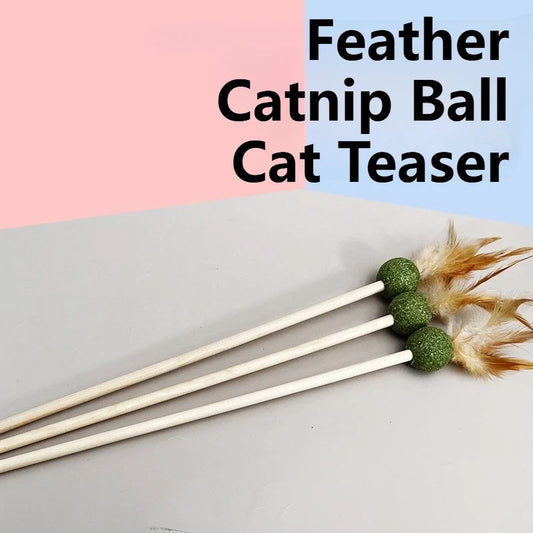 Catnip Ball with Feather Cat Teasing Stick - ProPawPet.com