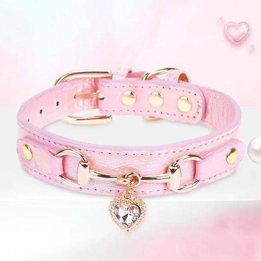 Rhinestone Heart Charm Pet Collar, - ProPawPet.com