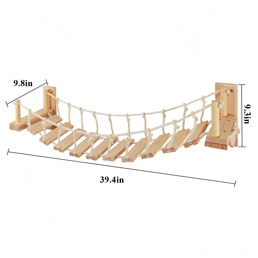 Wood 39.4in Wall-mounted Cat Roped Bridge for Indoor Steps – photo 11