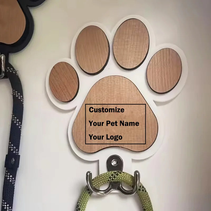 Custom Wooden Dog Leash Hanger Paw Print Wall Hook – Dog Supplies