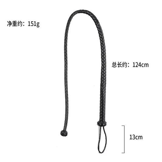 124cm Long Snake Whip Black Leather Weave - ProPawPet.com