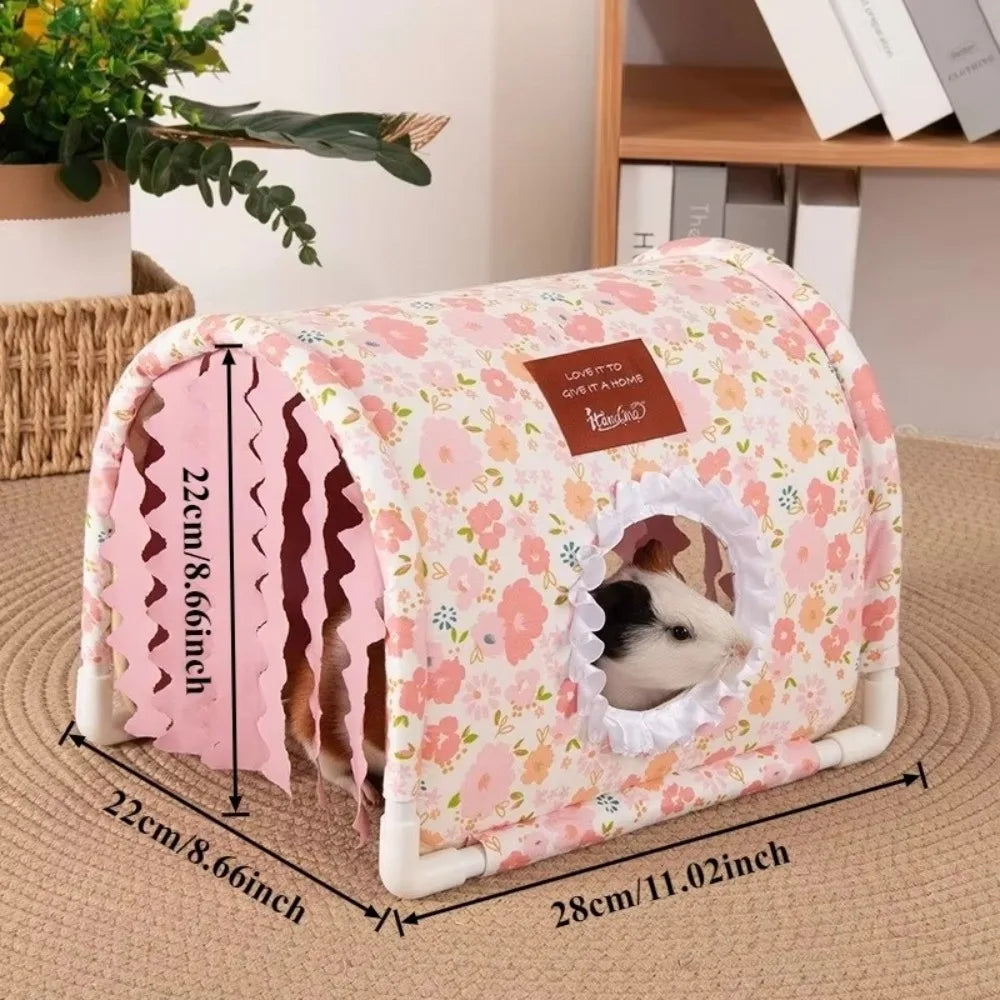Triangle Tassel Tunnel Nest Summer Floral Print Small Animal – 3 Colors
