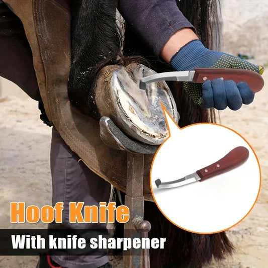 Hoof Knife With Sharpener Double Edge Curved - ProPawPet.com